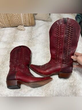 Shyanne Red Leather Woven Shaft Heeled Western Boots